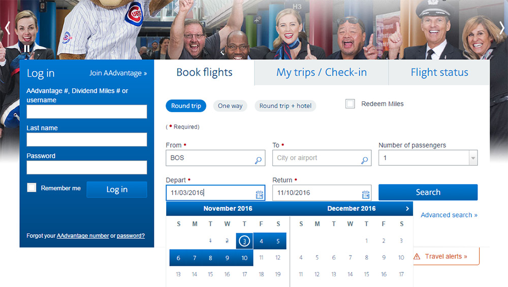american airlines calendar input